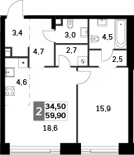Планировка — Amber City, 2-комн., 60 м²