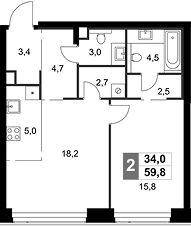 Планировка — Amber City, 2-комн., 60 м²