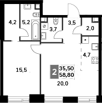 Планировка — Amber City, 2-комн., 59 м²