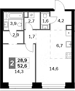 Планировка — Amber City, 2-комн., 53 м²