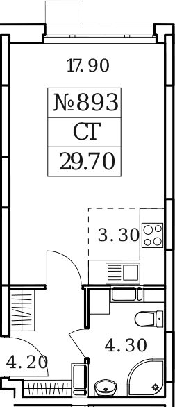 Планировка — Облака 2.0, Студия, 30 м²