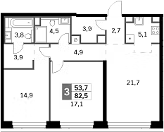 Планировка — Amber City, 3-комн., 83 м²