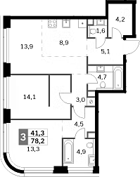 Планировка — Amber City, 3-комн., 78 м²