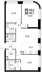 Планировка — Amber City, 4-комн., 89 м²