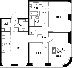 Планировка — Amber City, 4-комн., 103 м²