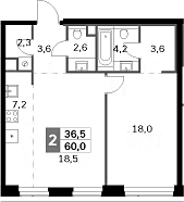 Планировка — Amber City, 2-комн., 60 м²