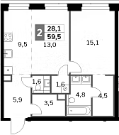 Планировка — Amber City, 2-комн., 60 м²