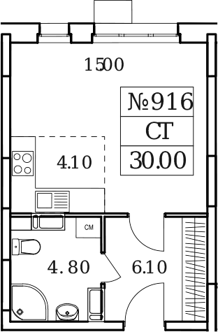 Планировка — Облака 2.0, Студия, 30 м²