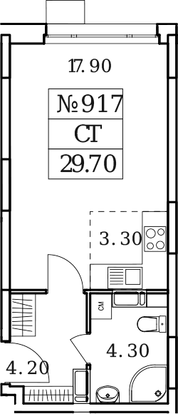 Планировка — Облака 2.0, Студия, 30 м²