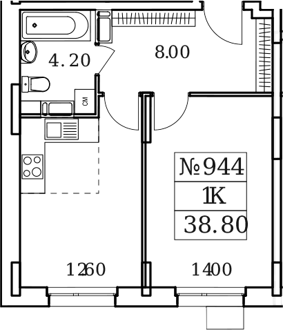 Планировка — Облака 2.0, 1-комн., 39 м²