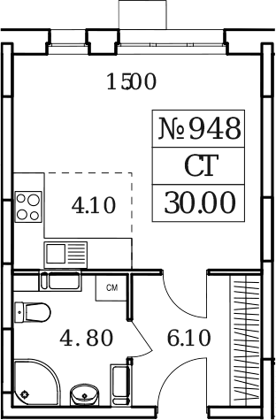 Планировка — Облака 2.0, Студия, 30 м²
