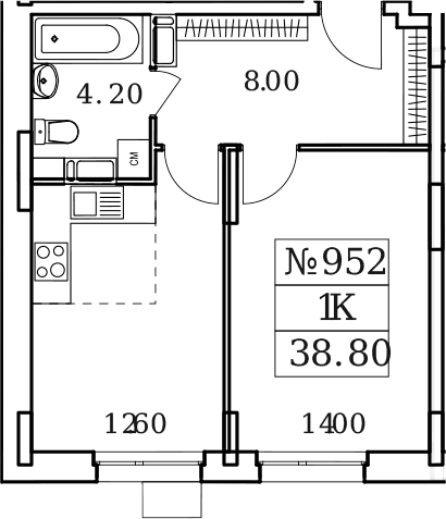 Планировка — Облака 2.0, 1-комн., 39 м²
