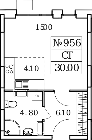Планировка — Облака 2.0, Студия, 30 м²