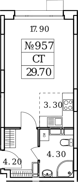 Планировка — Облака 2.0, Студия, 30 м²