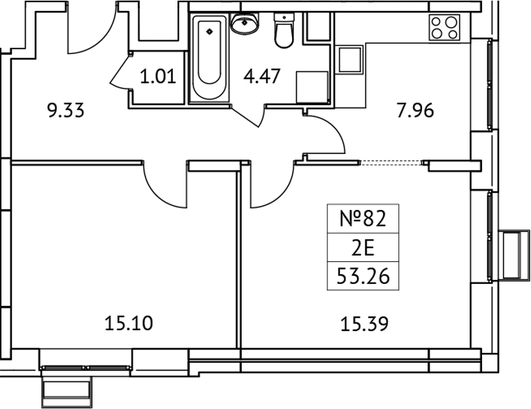 Планировка — Новотомилино, 2-комн., 53 м²