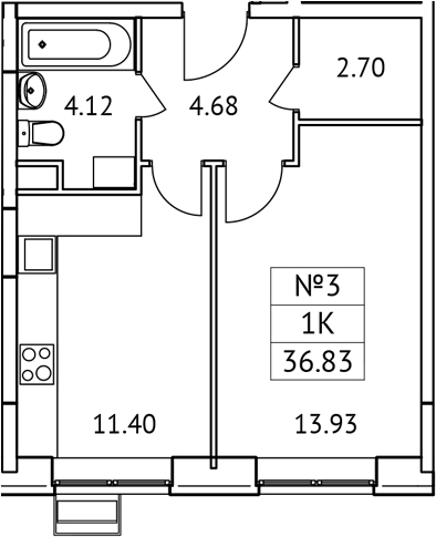Планировка — Новотомилино, 1-комн., 37 м²