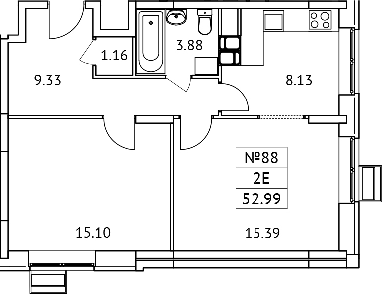 Планировка — Новотомилино, 2-комн., 53 м²