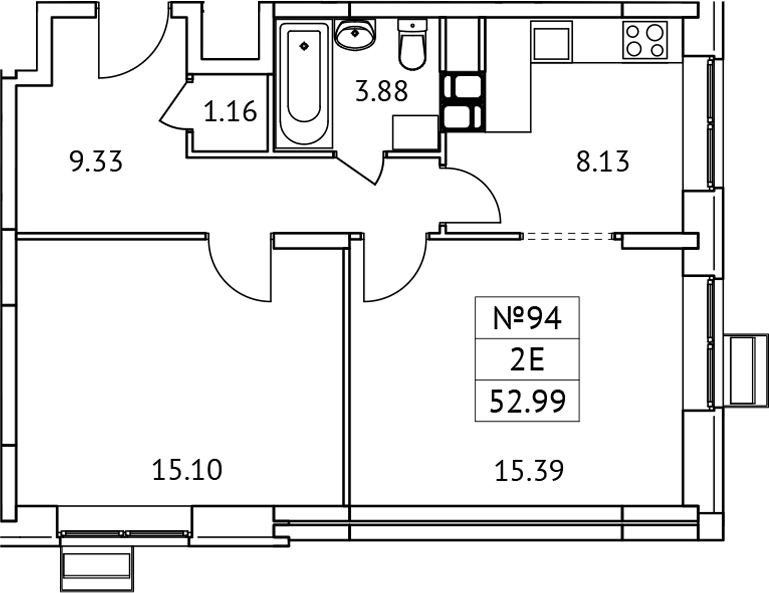 Планировка — Новотомилино, 2-комн., 53 м²