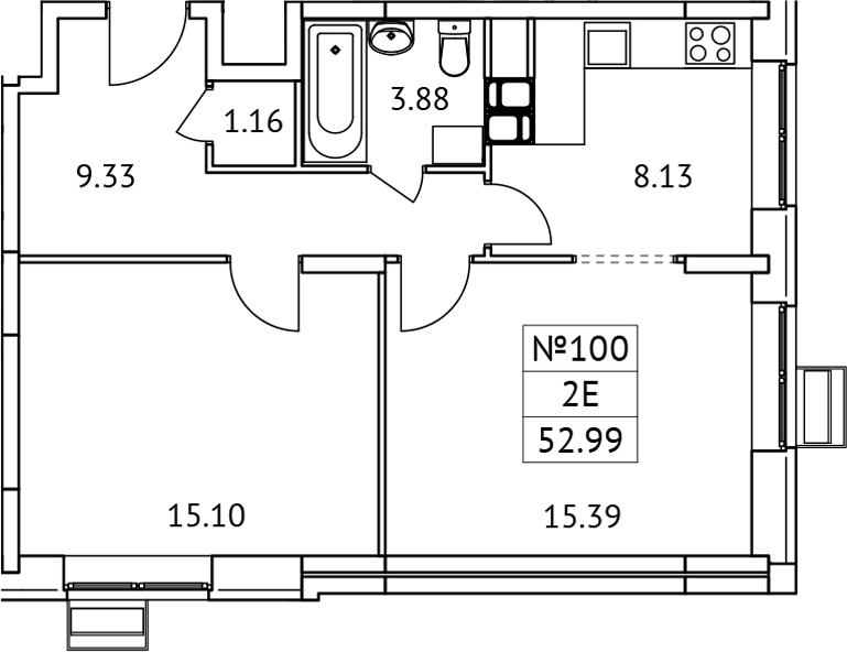 Планировка — Новотомилино, 2-комн., 53 м²