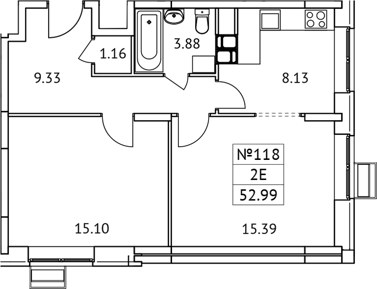Планировка — Новотомилино, 2-комн., 53 м²