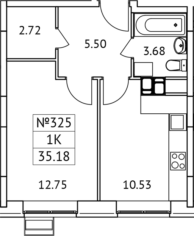 Планировка — Новотомилино, 1-комн., 35 м²