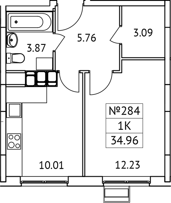 Планировка — Новотомилино, 1-комн., 35 м²