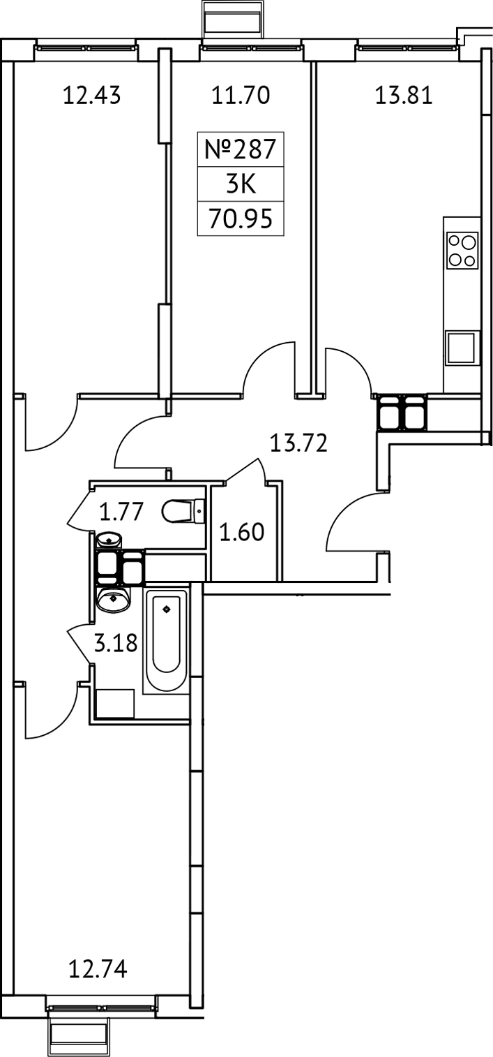 Планировка — Новотомилино, 3-комн., 71 м²