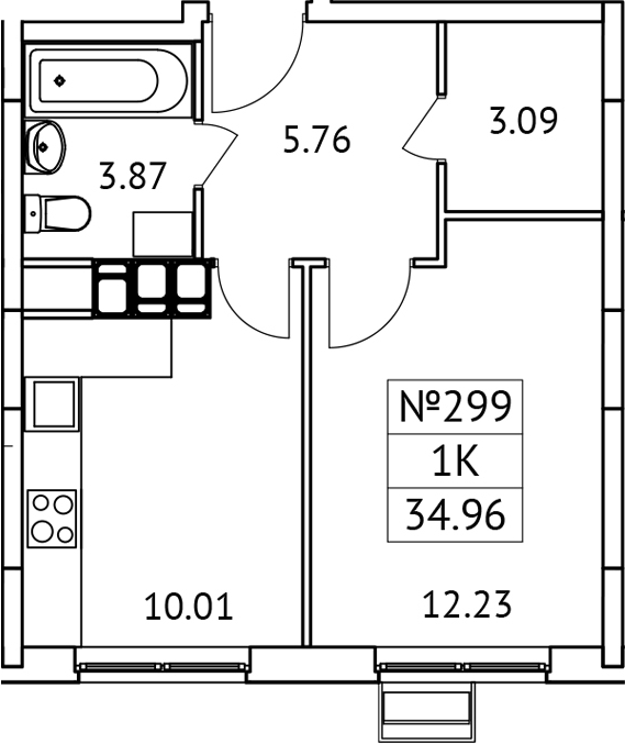 Планировка — Новотомилино, 1-комн., 35 м²