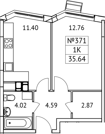 Планировка — Новотомилино, 1-комн., 36 м²