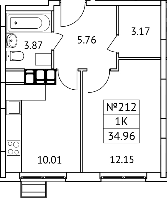 Планировка — Новотомилино, 1-комн., 35 м²