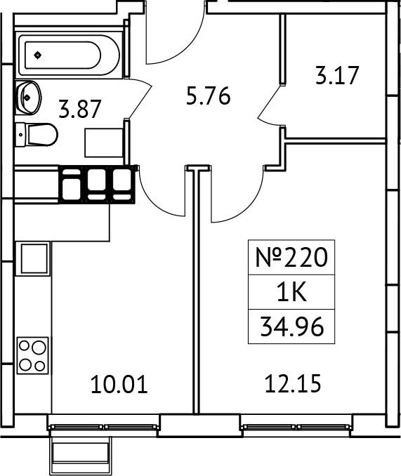 Планировка — Новотомилино, 1-комн., 35 м²