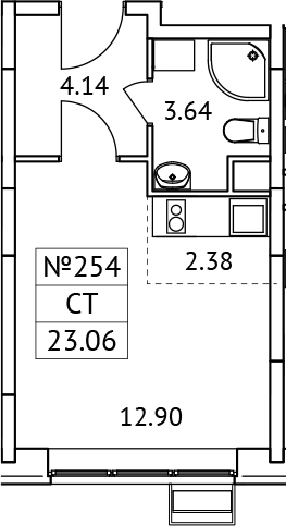 Планировка — Новотомилино, Студия, 23 м²