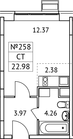 Планировка — Новотомилино, Студия, 23 м²