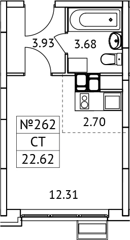 Планировка — Новотомилино, Студия, 23 м²