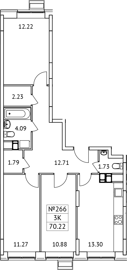 Планировка — Новотомилино, 3-комн., 70 м²