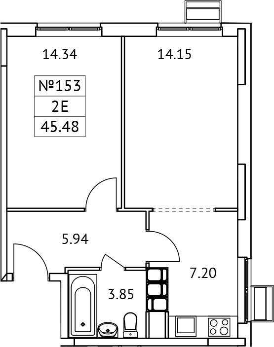Планировка — Новотомилино, 2-комн., 45 м²