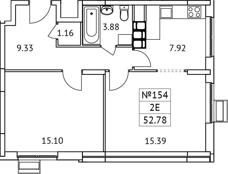 Планировка — Новотомилино, 2-комн., 53 м²
