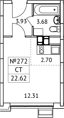 Планировка — Новотомилино, Студия, 23 м²