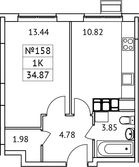Планировка — Новотомилино, 1-комн., 35 м²