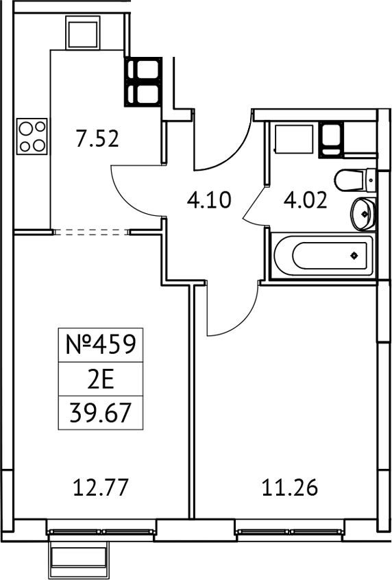 Планировка — Новотомилино, 2-комн., 40 м²