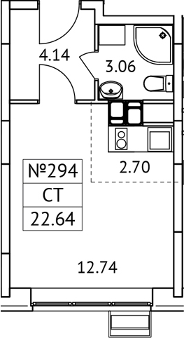 Планировка — Новотомилино, Студия, 23 м²