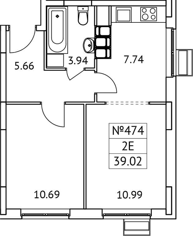 Планировка — Новотомилино, 2-комн., 39 м²