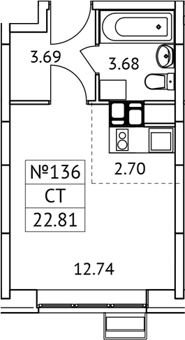 Планировка — Новотомилино, Студия, 23 м²