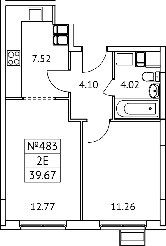 Планировка — Новотомилино, 2-комн., 40 м²