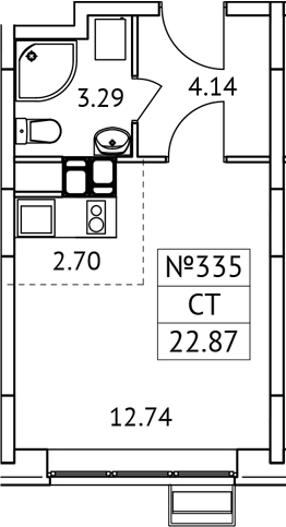 Планировка — Новотомилино, Студия, 23 м²