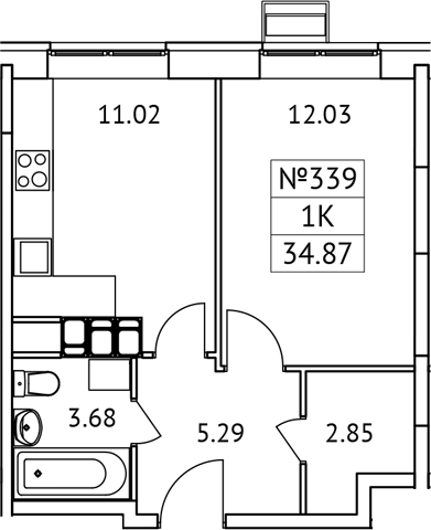 Планировка — Новотомилино, 1-комн., 35 м²
