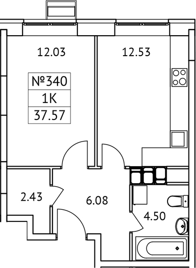 Планировка — Новотомилино, 1-комн., 38 м²