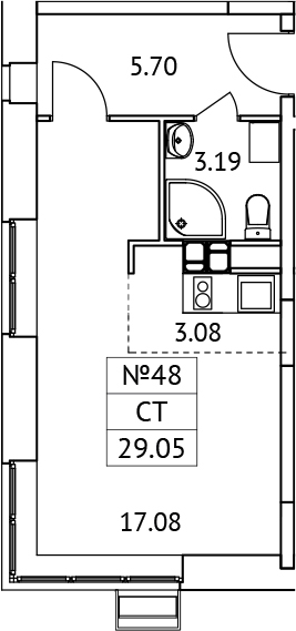 Планировка — Новотомилино, Студия, 29 м²