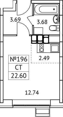 Планировка — Новотомилино, Студия, 23 м²