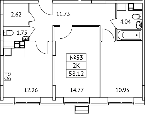 Планировка — Новотомилино, 2-комн., 58 м²